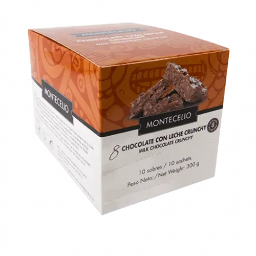 Balenie horúcej čokolády mliečnej Crunchy Montecelio – chrumkavá a lahodná čokoládová zmes.